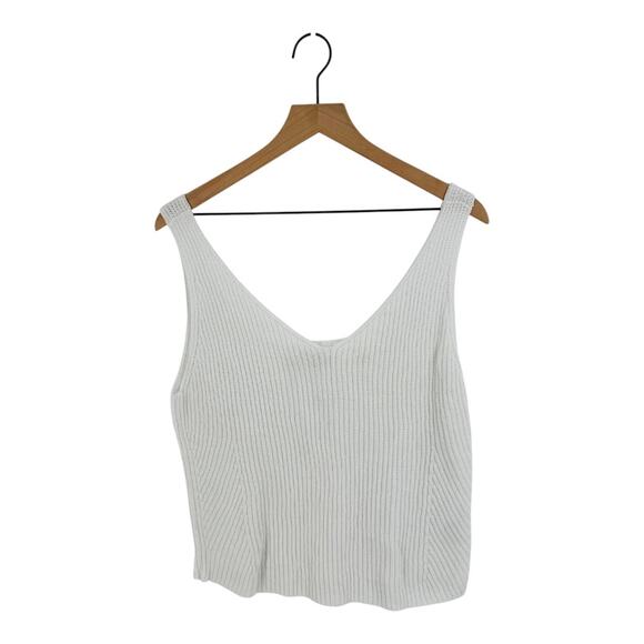 Vince. White Ribbed Knit Sleeveless Cotton Tank Top Minimalist Style Size L - Picture 1 of 6